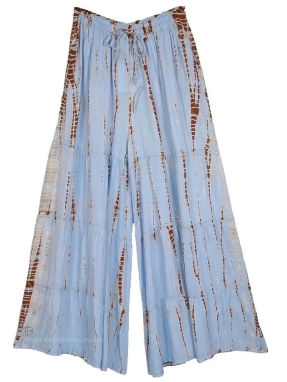 Y2k Blue Brown Tie Dye Split Skirt Wide Leg Cropped Pants Flowy Hippie Boho S